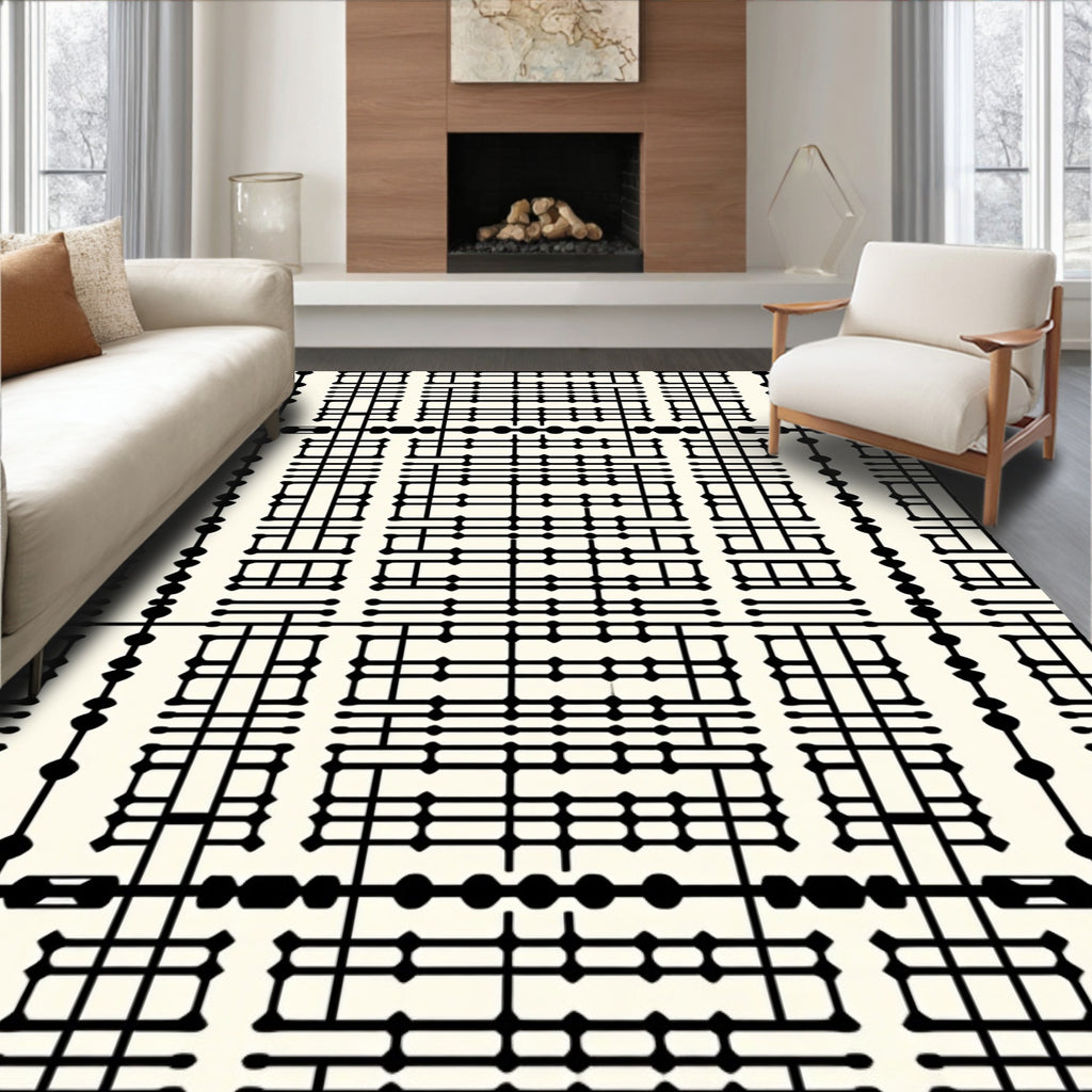 Modern Black Grid Dot Pattern Rug