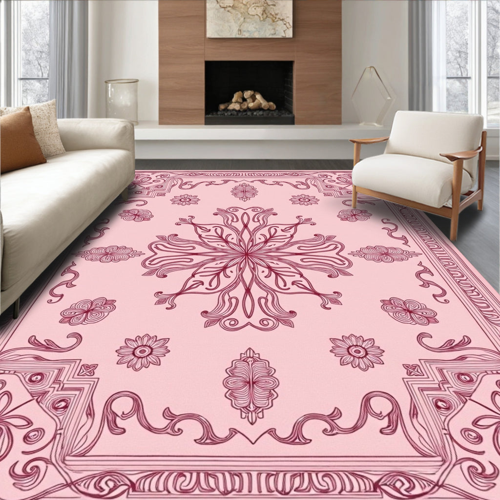 Delicate Pink Floral Mandala Rug