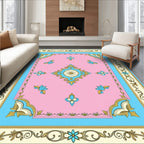 Ornamental Floral Pink Blue Border Rug