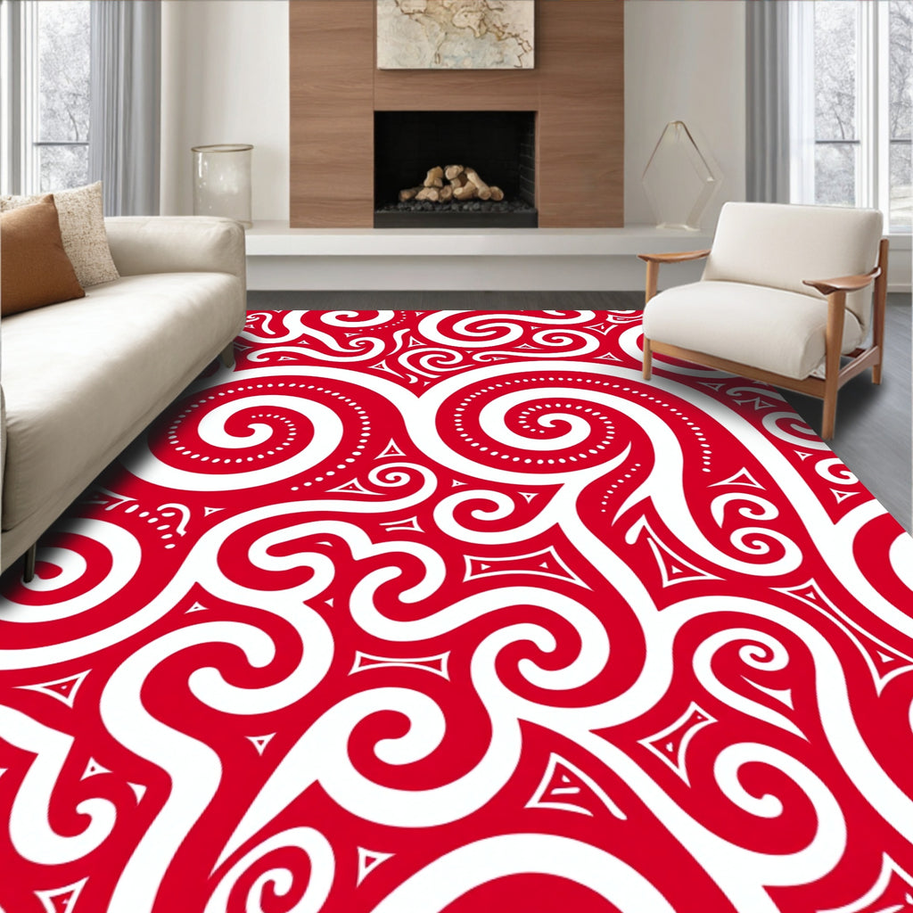 Crimson Swirl Tribal Abstract Rug