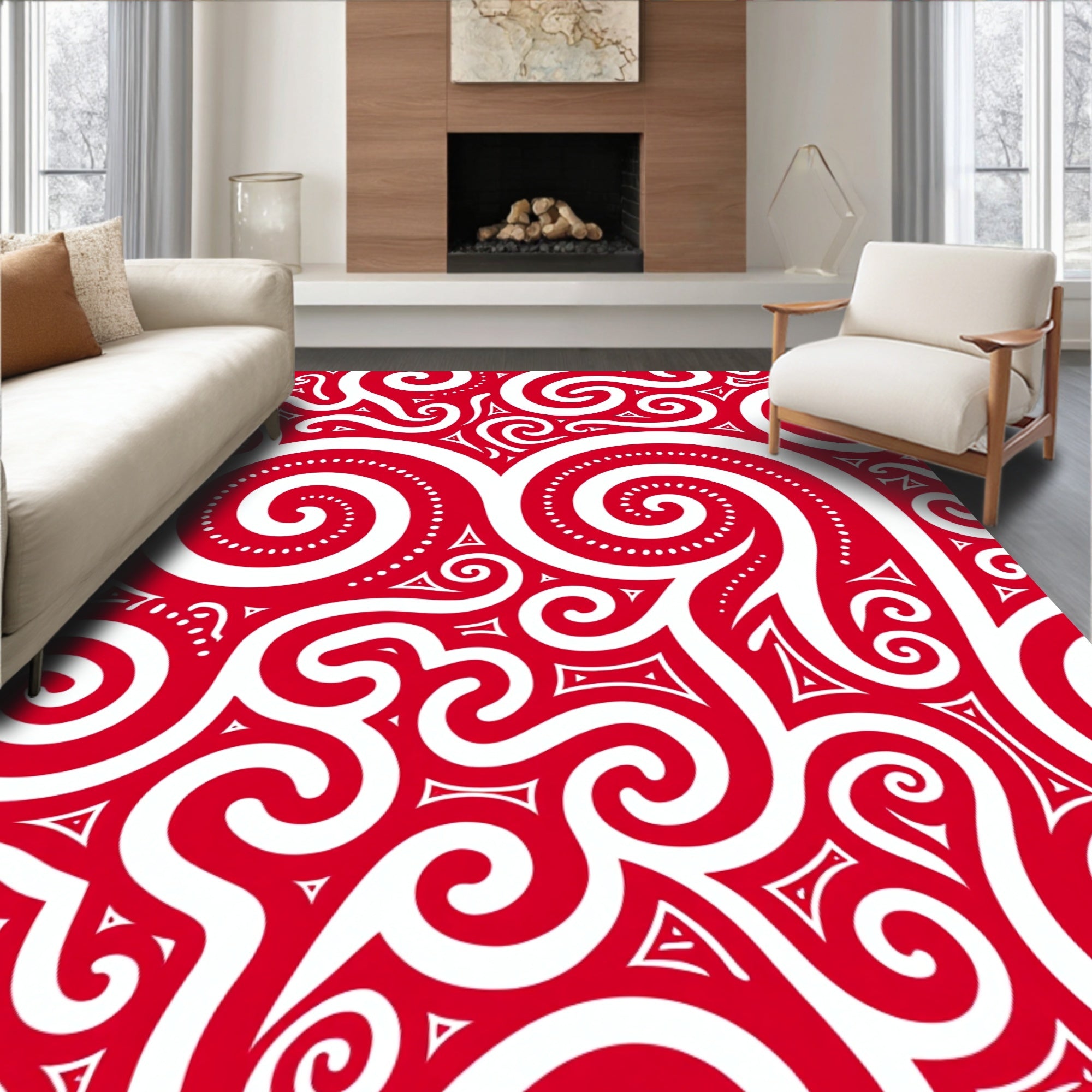 Crimson Swirl Tribal Abstract Rug