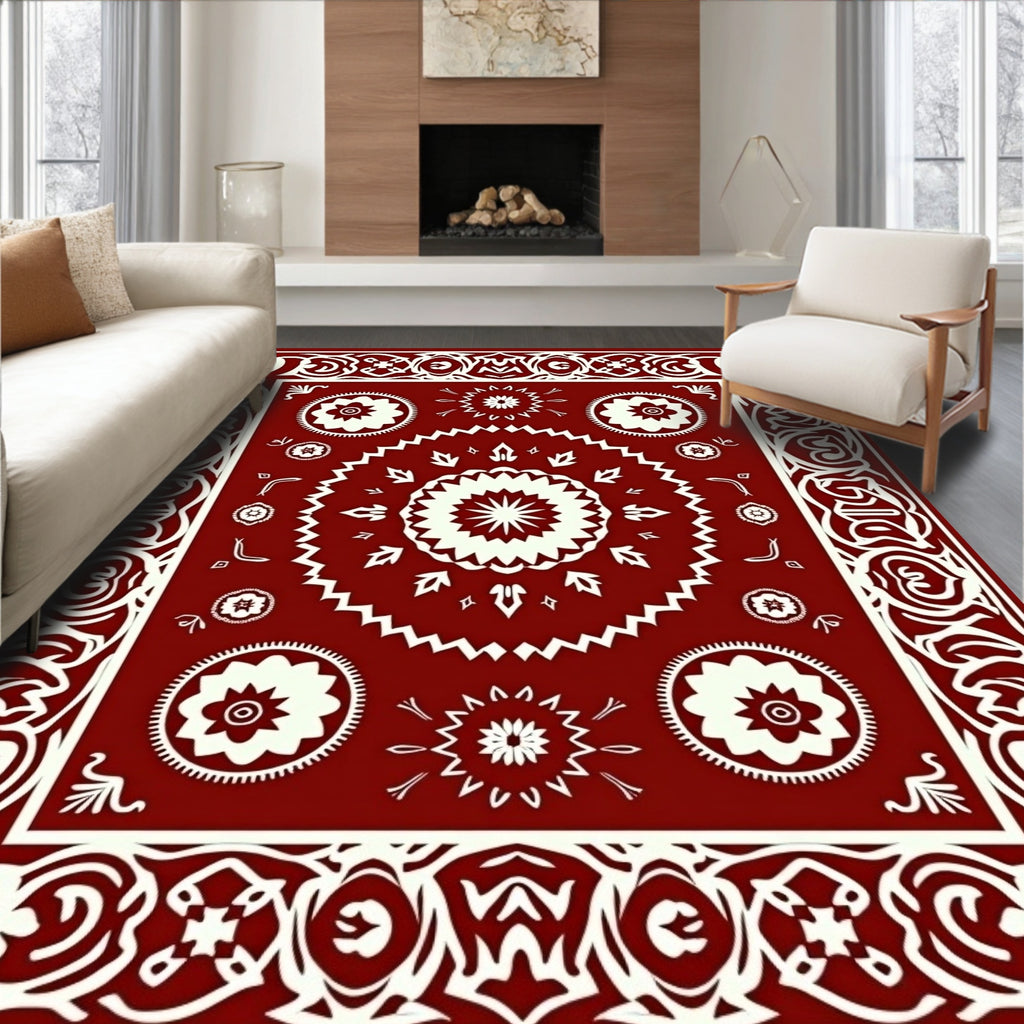 Crimson Mandala Patterned Rug