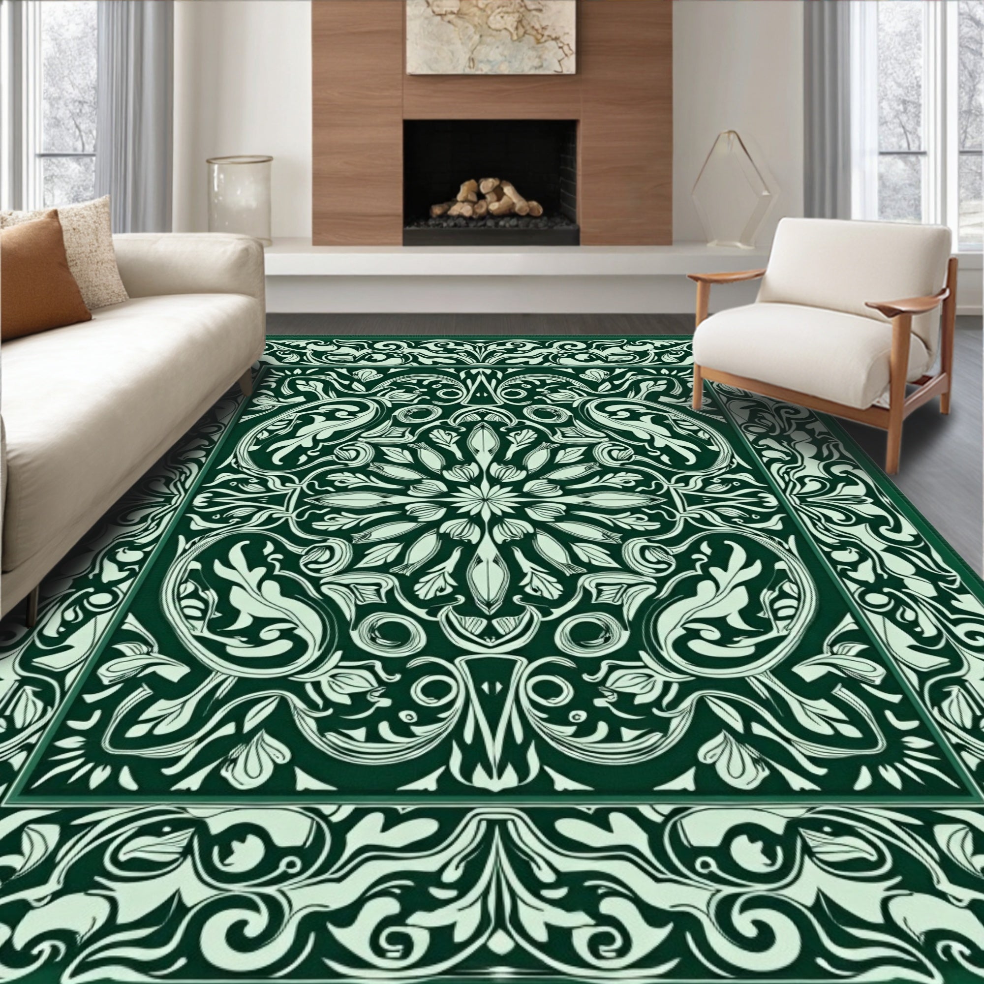 Emerald Green Floral Medallion Symmetry Rug