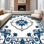 Elegant Blue Floral Scrollwork Design Rug