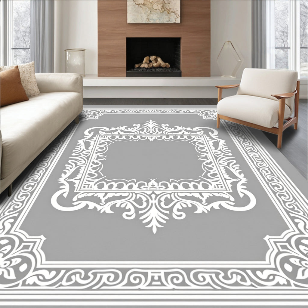Ornate White Filigree Design Rug