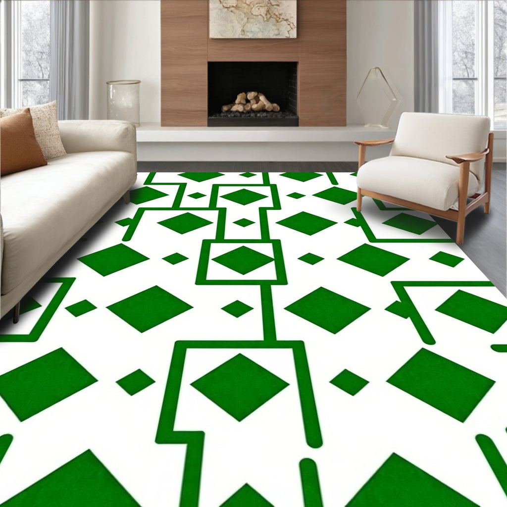 Green Geometric Diamond Pattern Rug