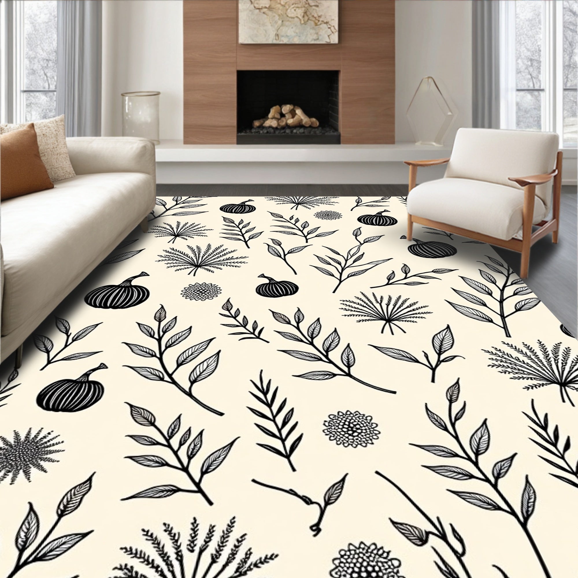 Autumn Pumpkin Leaf Floral Pattern Rug