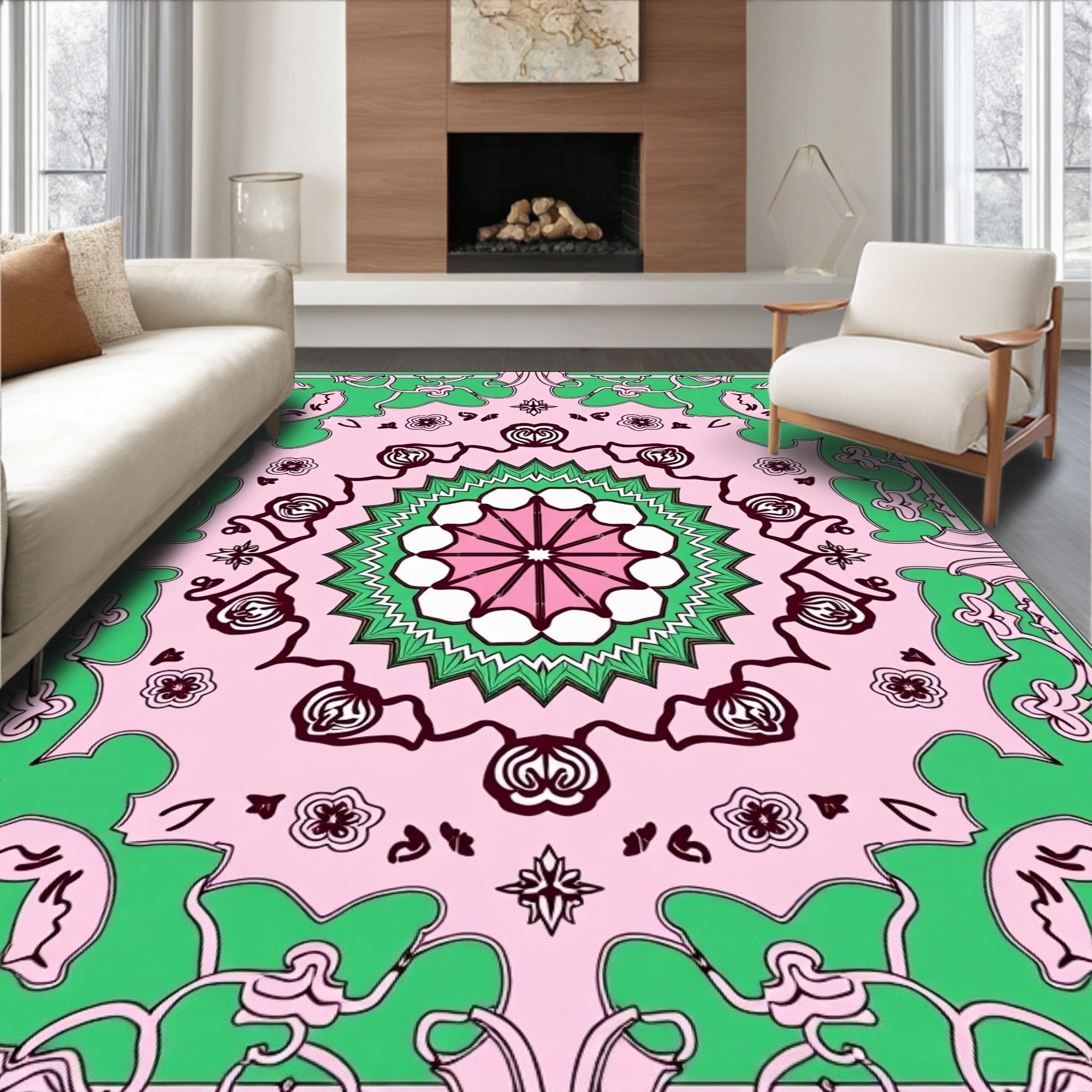 Retro Floral Medallion Pattern Rug