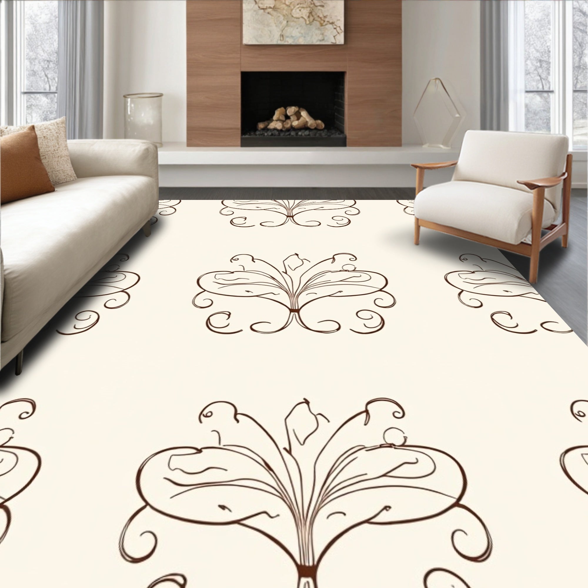 Ornate Scrollwork Patterned Design Rug