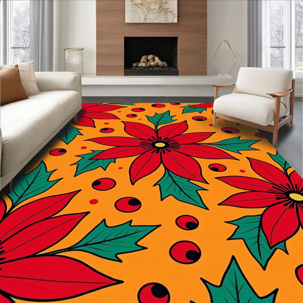 Red Poinsettia Berry Pattern Rug