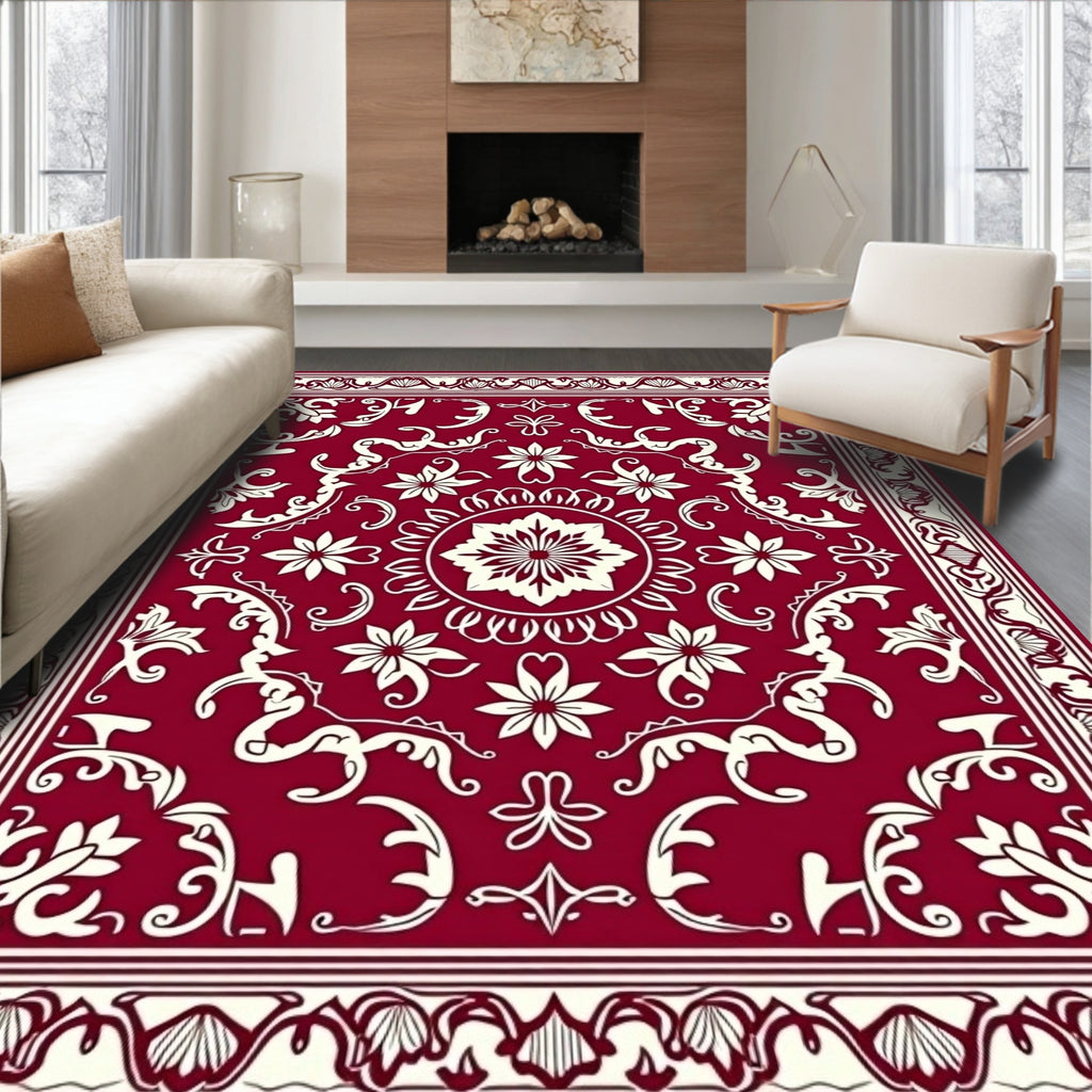 Elegant Floral Damask Pattern Rug