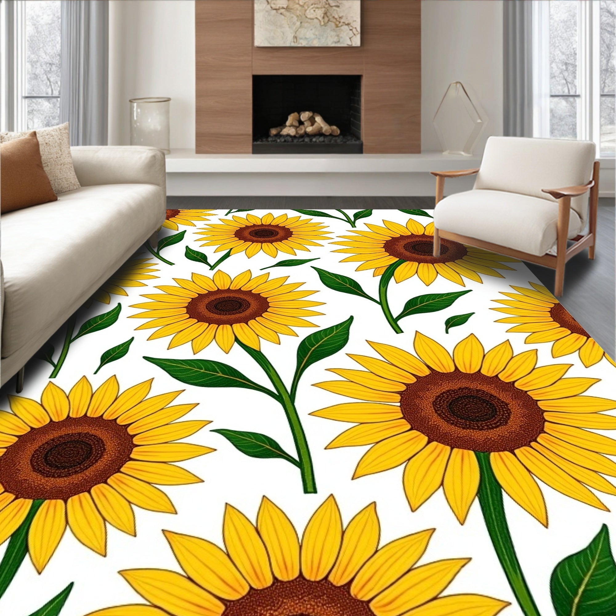 Vibrant Yellow Sunflower Pattern Design Rug