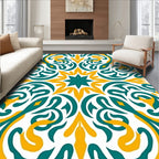 Bold Teal Gold Swirl Pattern Rug