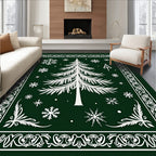 Winter Evergreen Snowy Pine Tree Rug