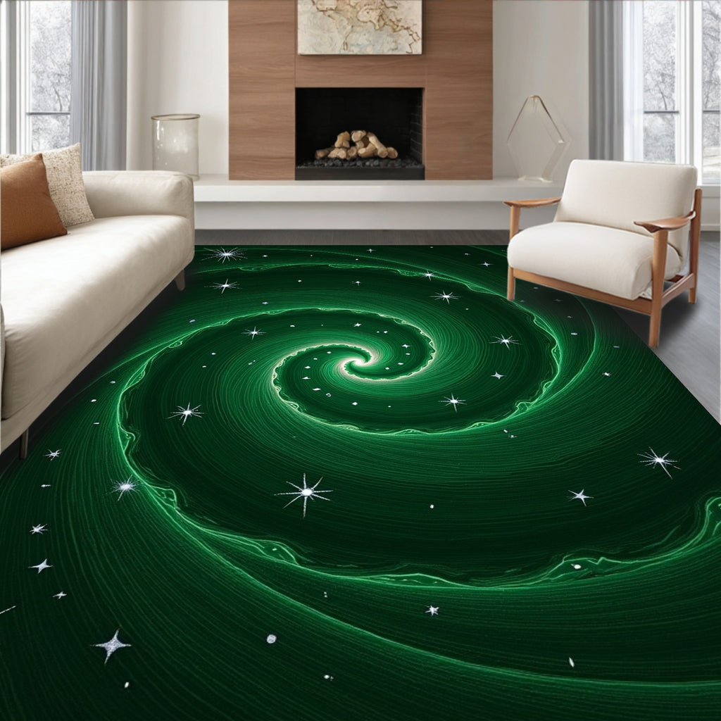 Cosmic Green Swirl Starry Rug