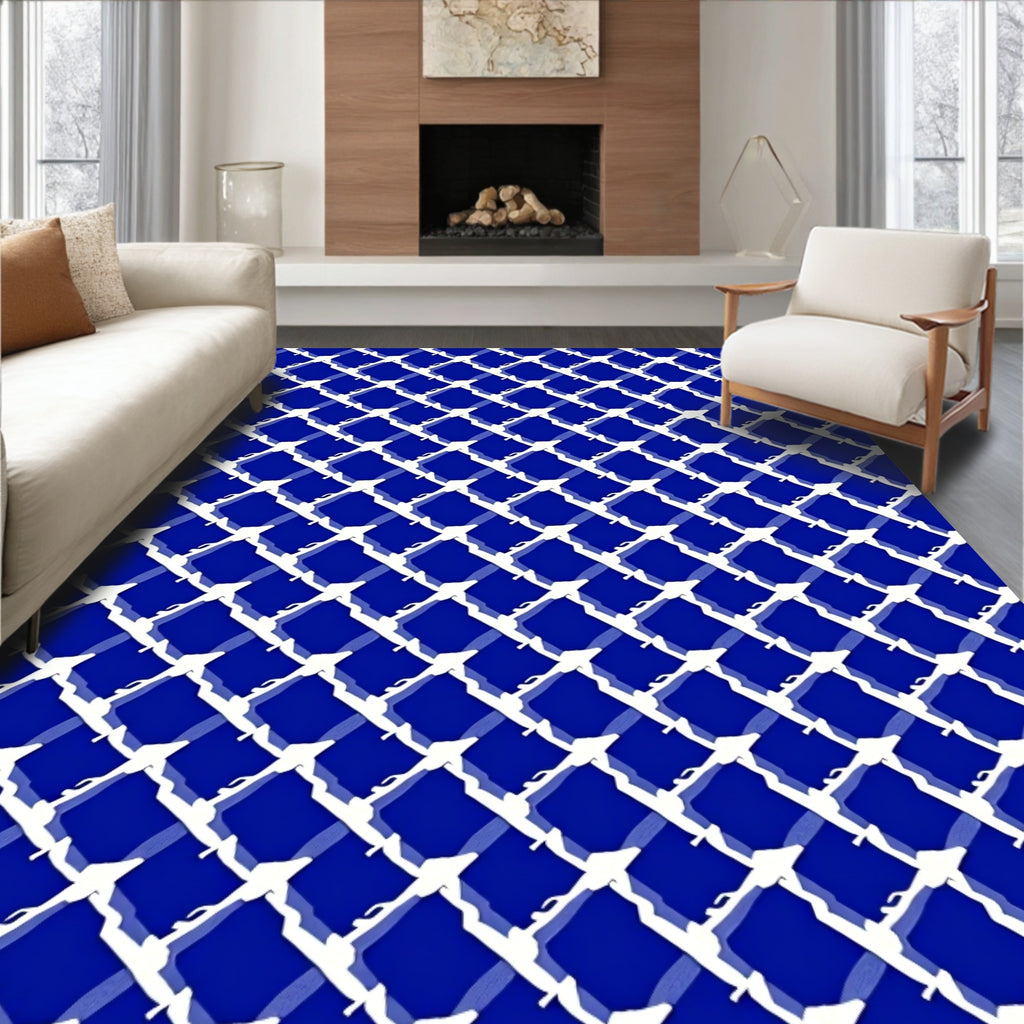Diagonal White Grid Pattern Rug