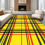 Vibrant Yellow Red Black Plaid Design Rug