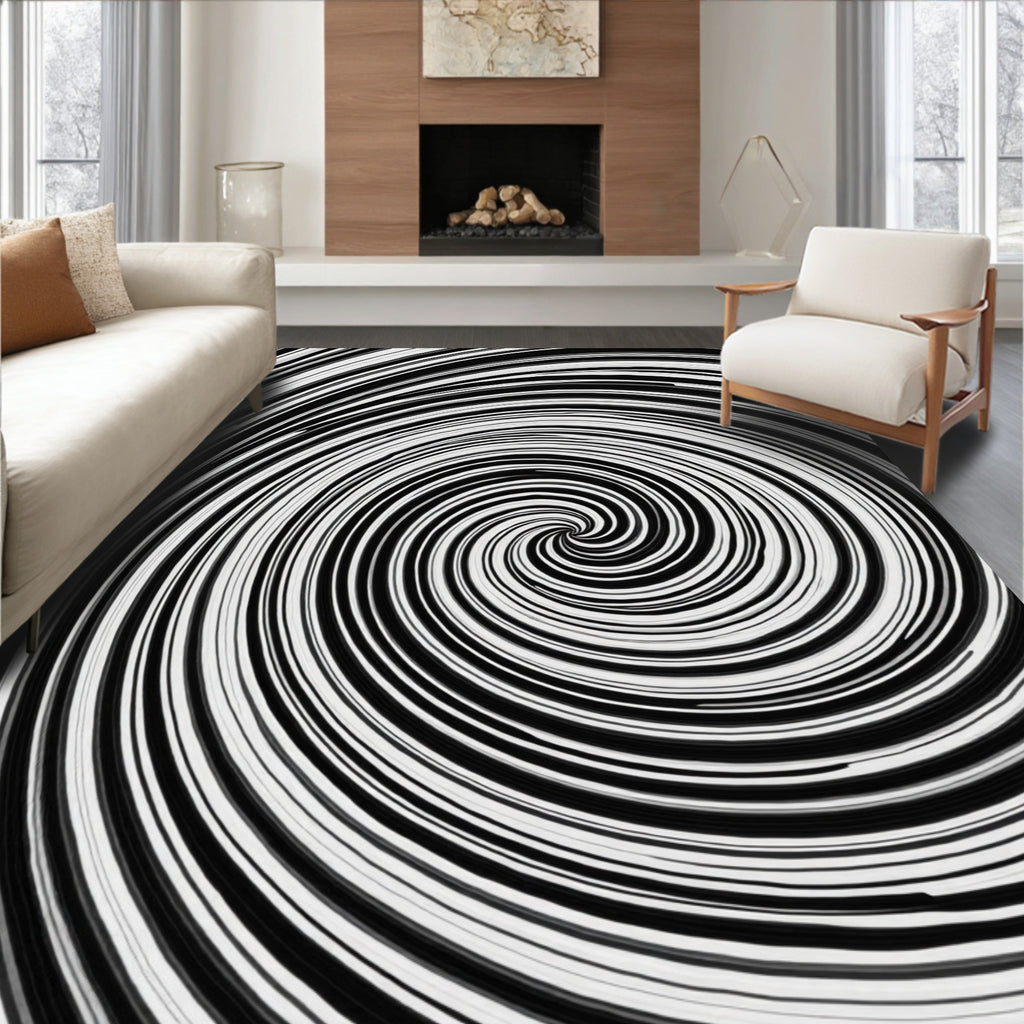 Hypnotic Black White Swirl Pattern Rug