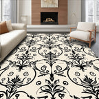Classic Black Scrollwork Damask Pattern Rug