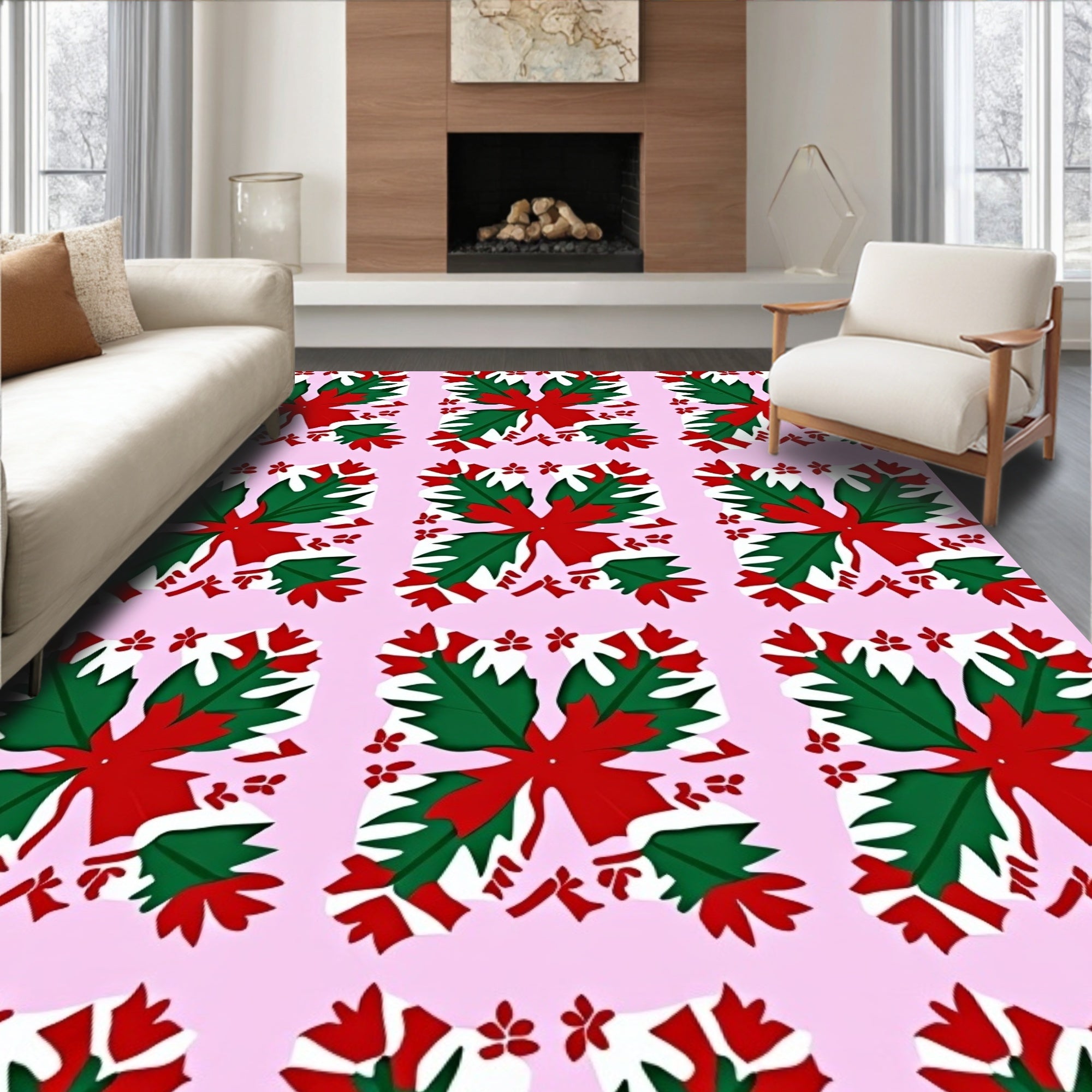Festive Floral Pattern Print Rug
