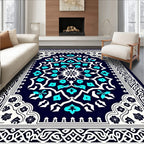 Intricate Turquoise Floral Mandala Pattern Rug