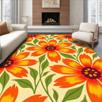 Retro Orange Yellow Floral Pattern Rug