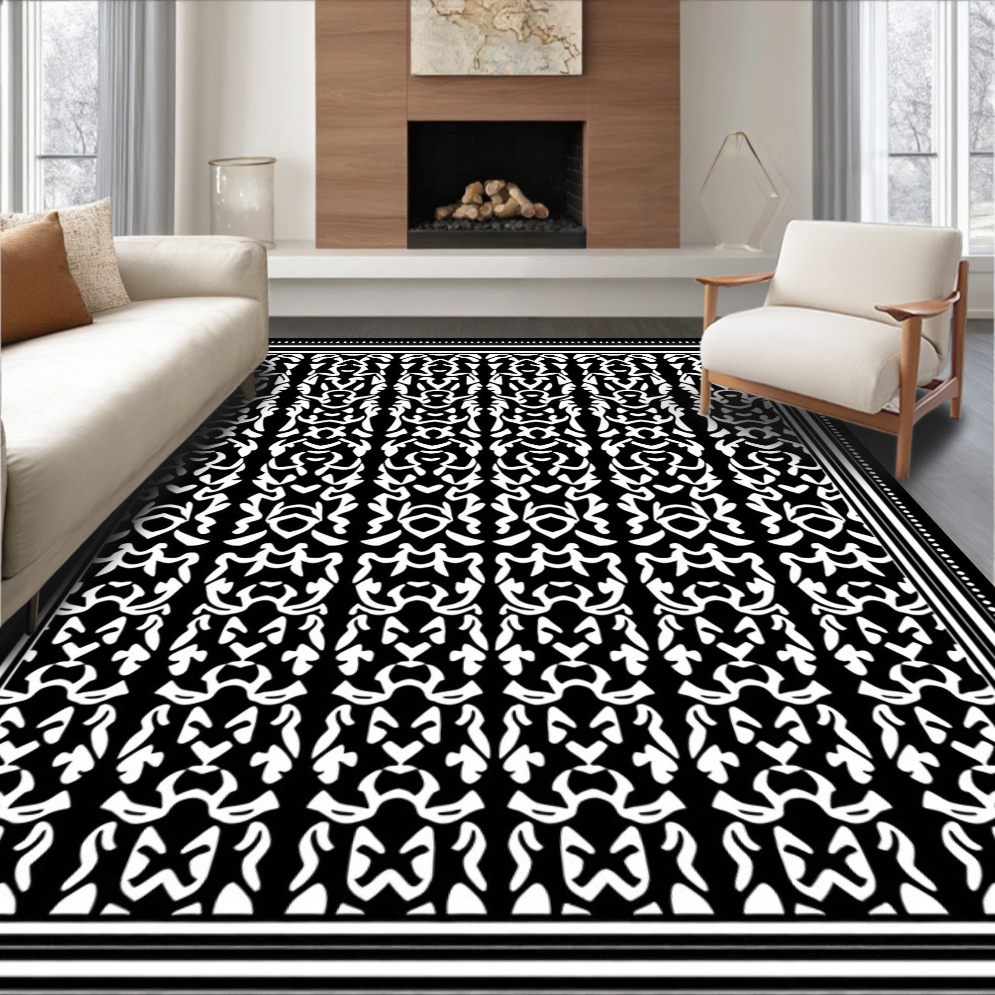 Bold Black White Abstract Pattern Rug