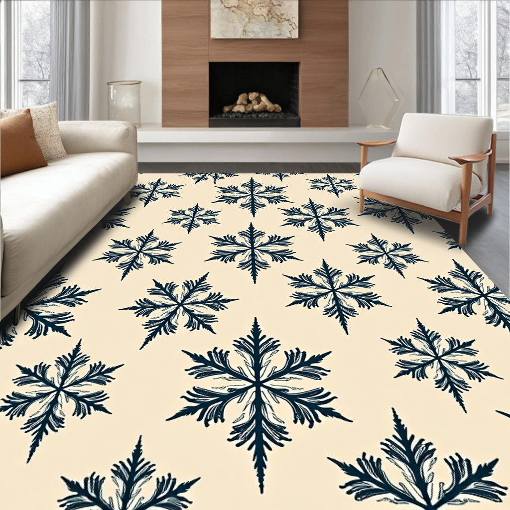 Dark Blue Snowflake Damask Pattern Rug