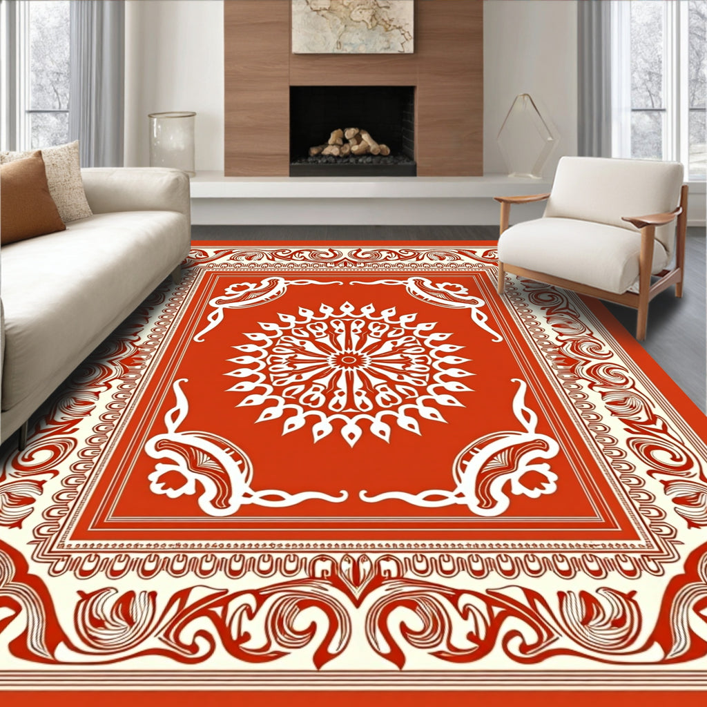 Vintage Floral Medallion Red Cream Rug