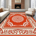 Vintage Floral Medallion Red Cream Rug