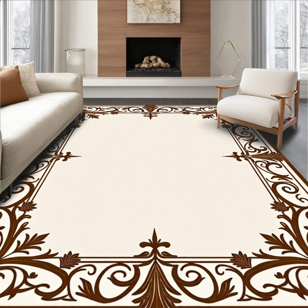 Ornate Scrollwork Border Design Rug