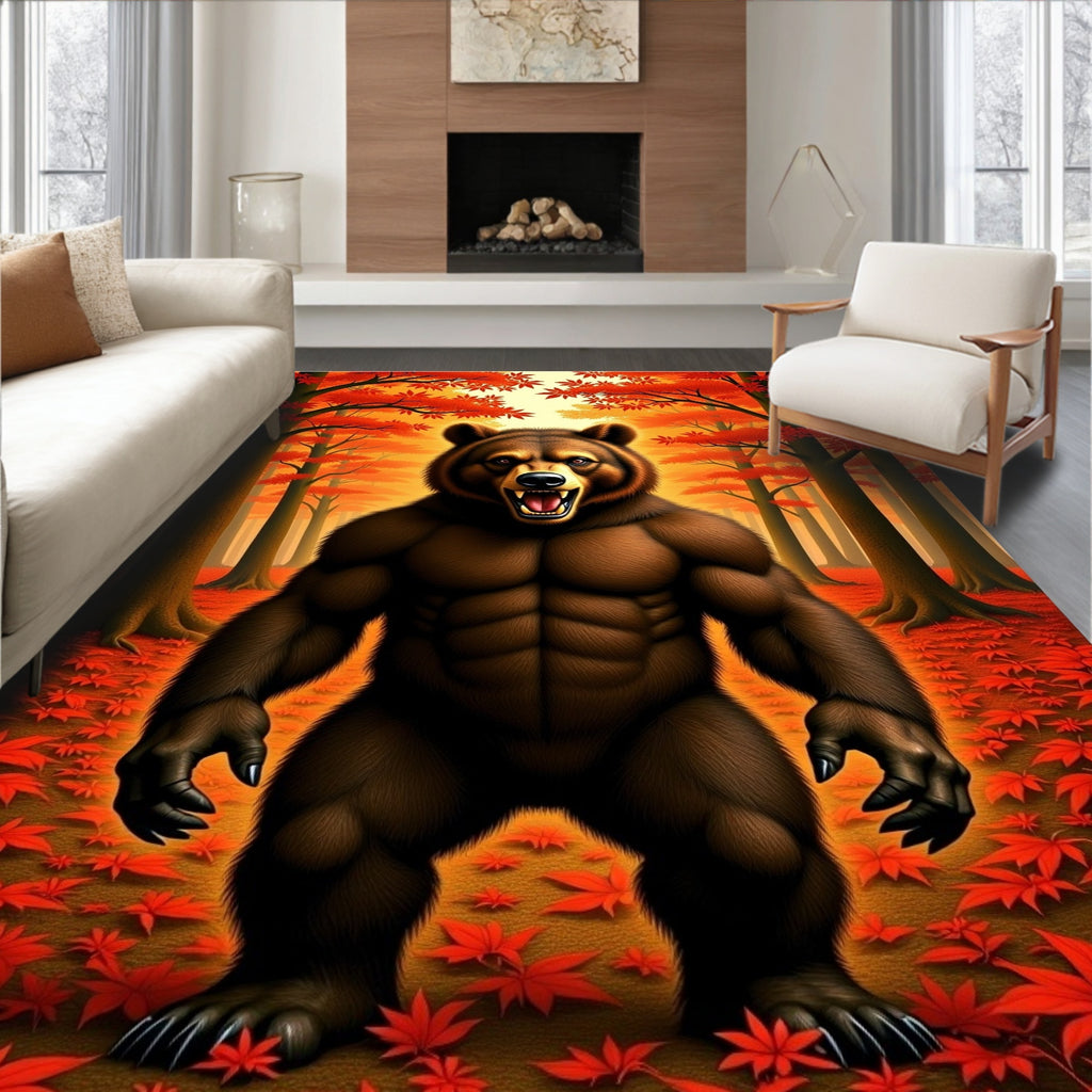 Grizzly Bear Forest Autumn Maple Leaves Rug