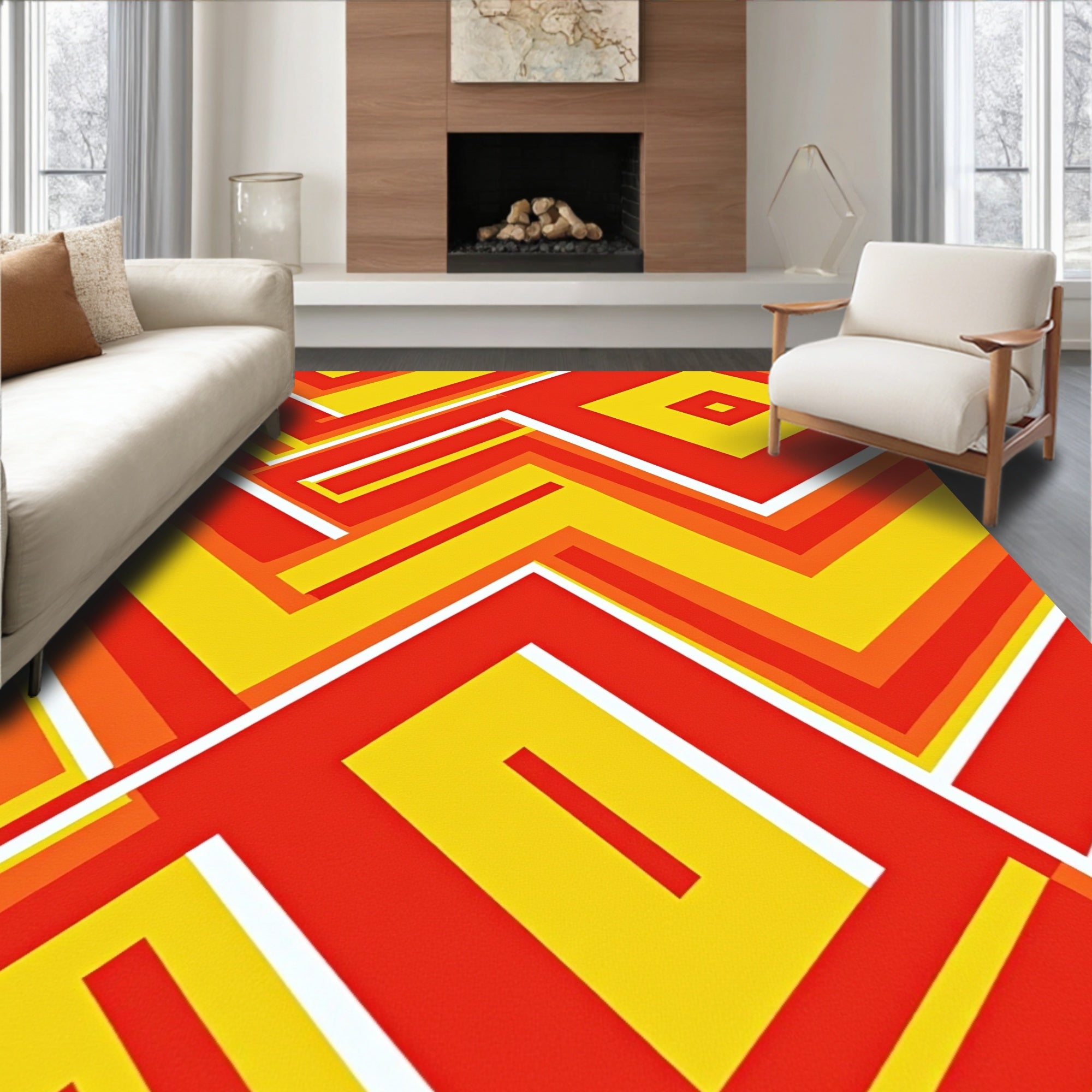 Retro Geometric Red Yellow Pattern Rug