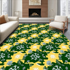 Graphic Snowflake Patterned Yellow Rug
