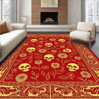 Red Gold Skull Floral Pattern Rug