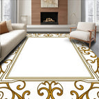 Ornate Gold Scrollwork Square Rug
