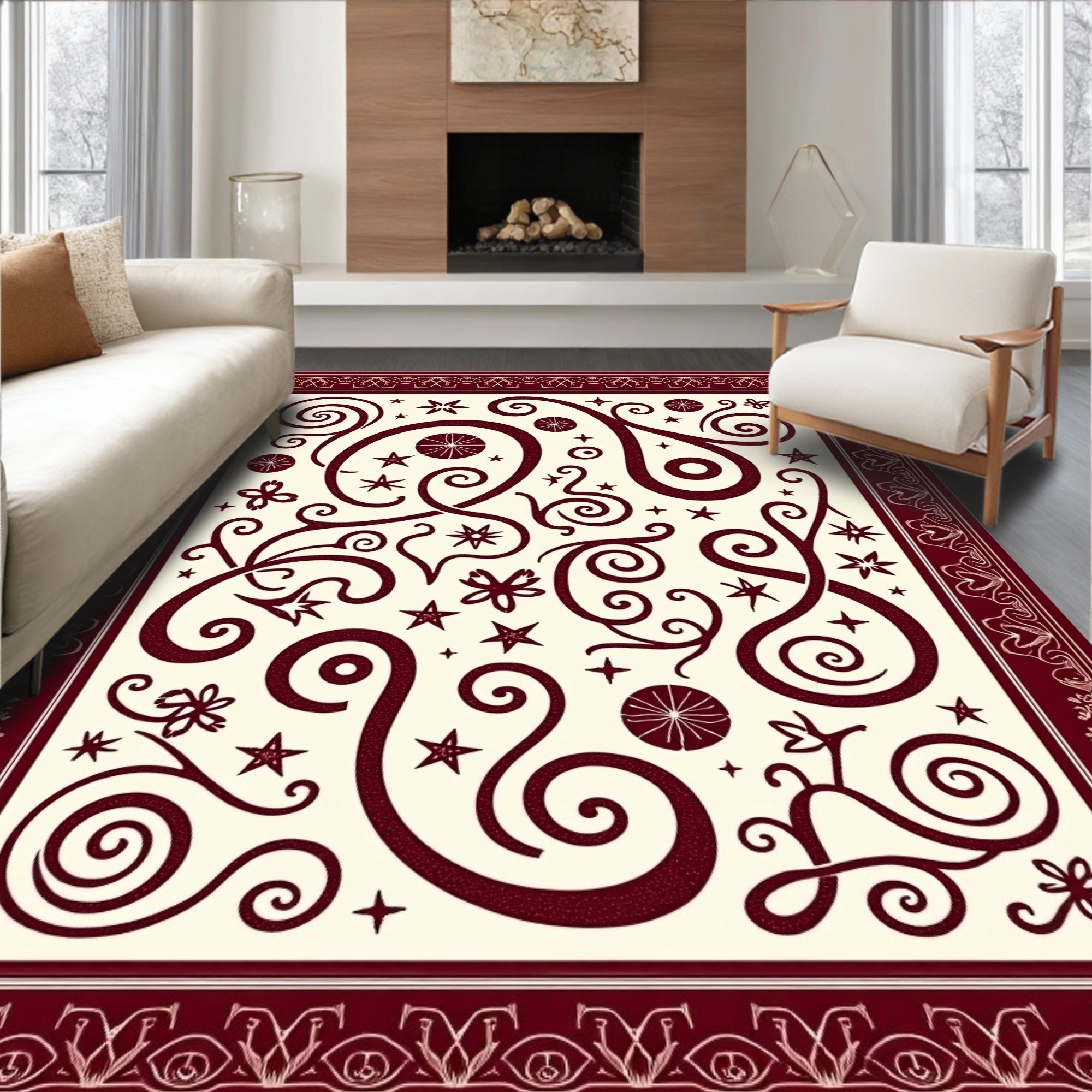 Elegant Swirls Stars Design Rug