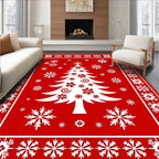 Festive Red White Tree Snowflakes Pattern Rug