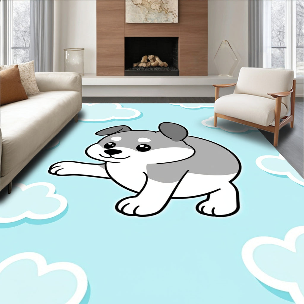Cute Puppy Among the Clouds Design Rug