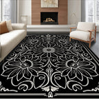 Black Ivory Floral Scroll Rug