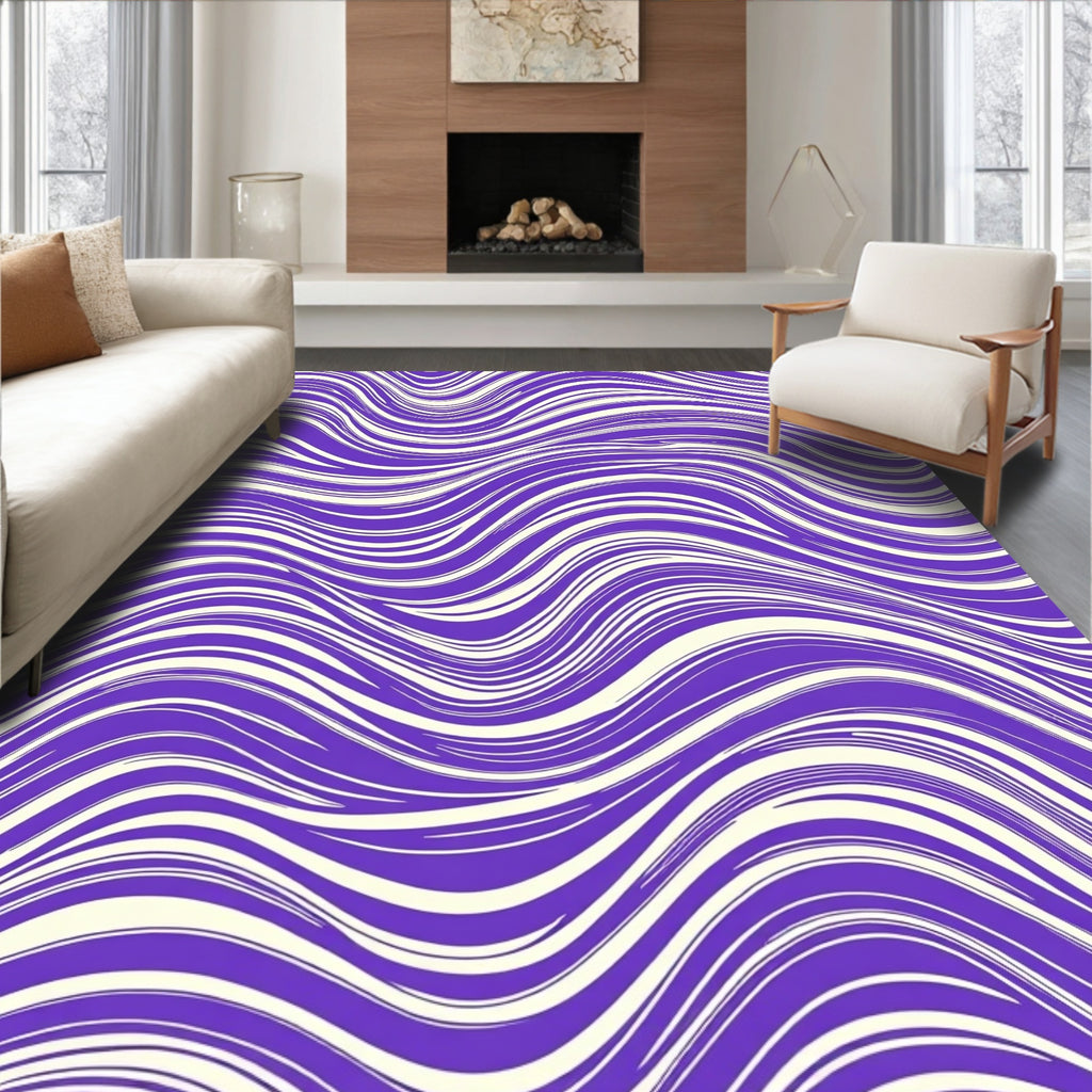 Modern Purple Cream Wavy Pattern Rug