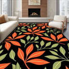 Vibrant Orange and Green Leaf Pattern Rug