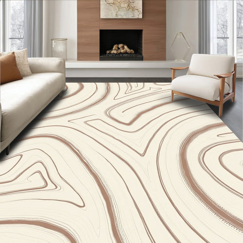 Abstract Swirl Pattern Cream Brown Rug