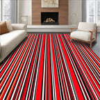 Bold Red Black White Stripe Pattern Rug