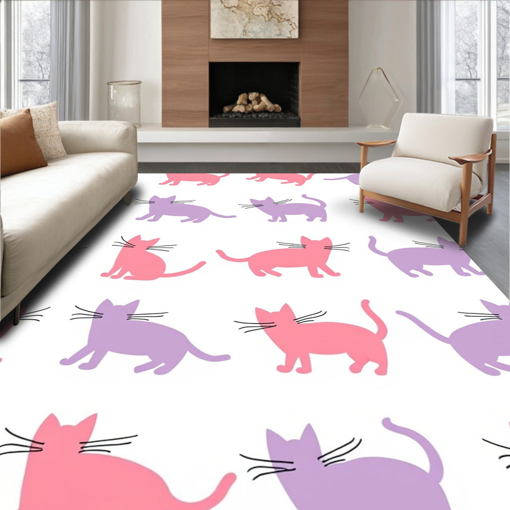 Pink Purple Cat Pattern Design Rug
