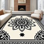 Intricate Black Floral Starburst Motif Rug