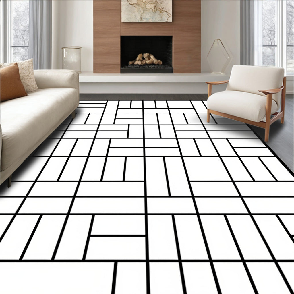 Abstract Geometric Rectangle Pattern Design Rug