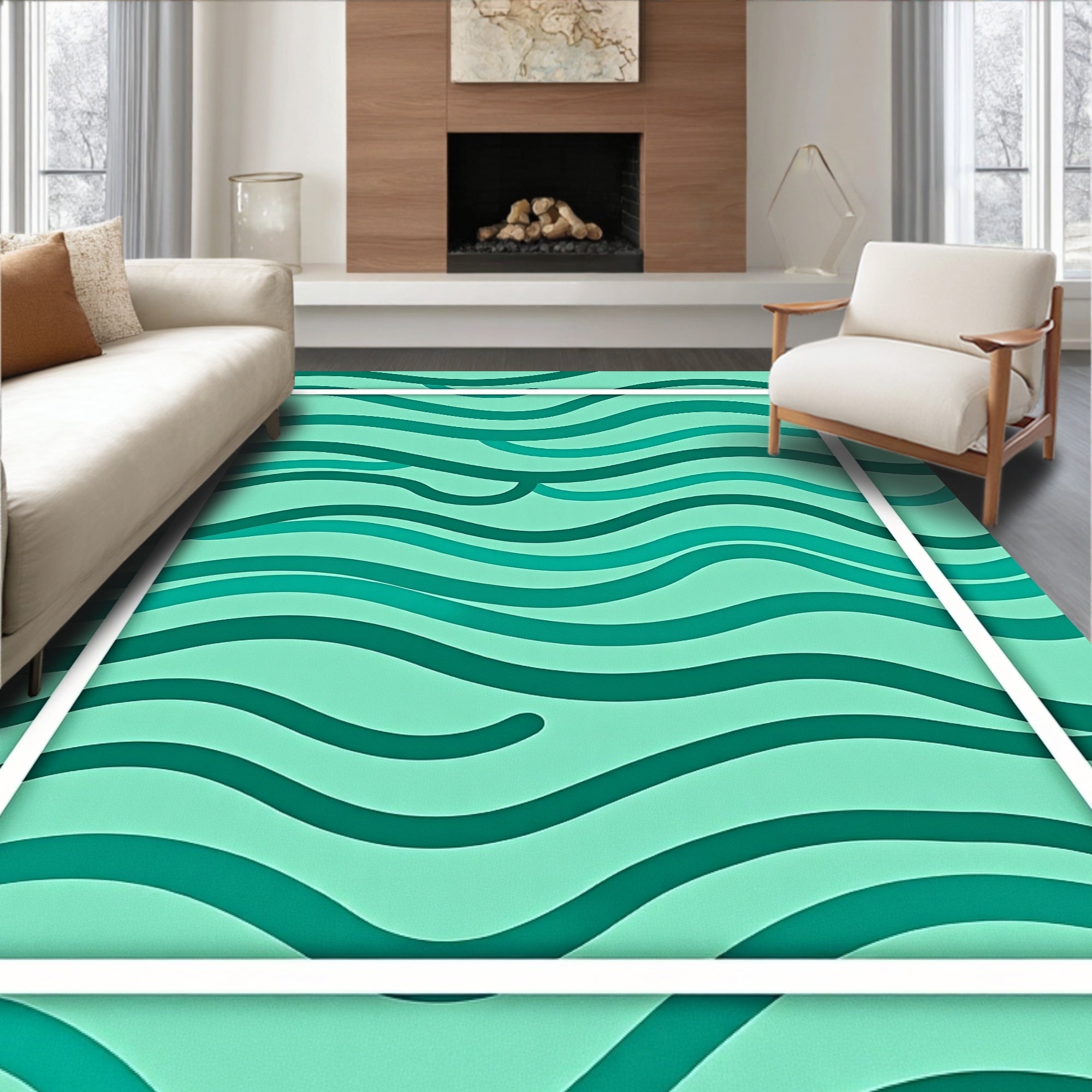 Aqua Wave Pattern Rug