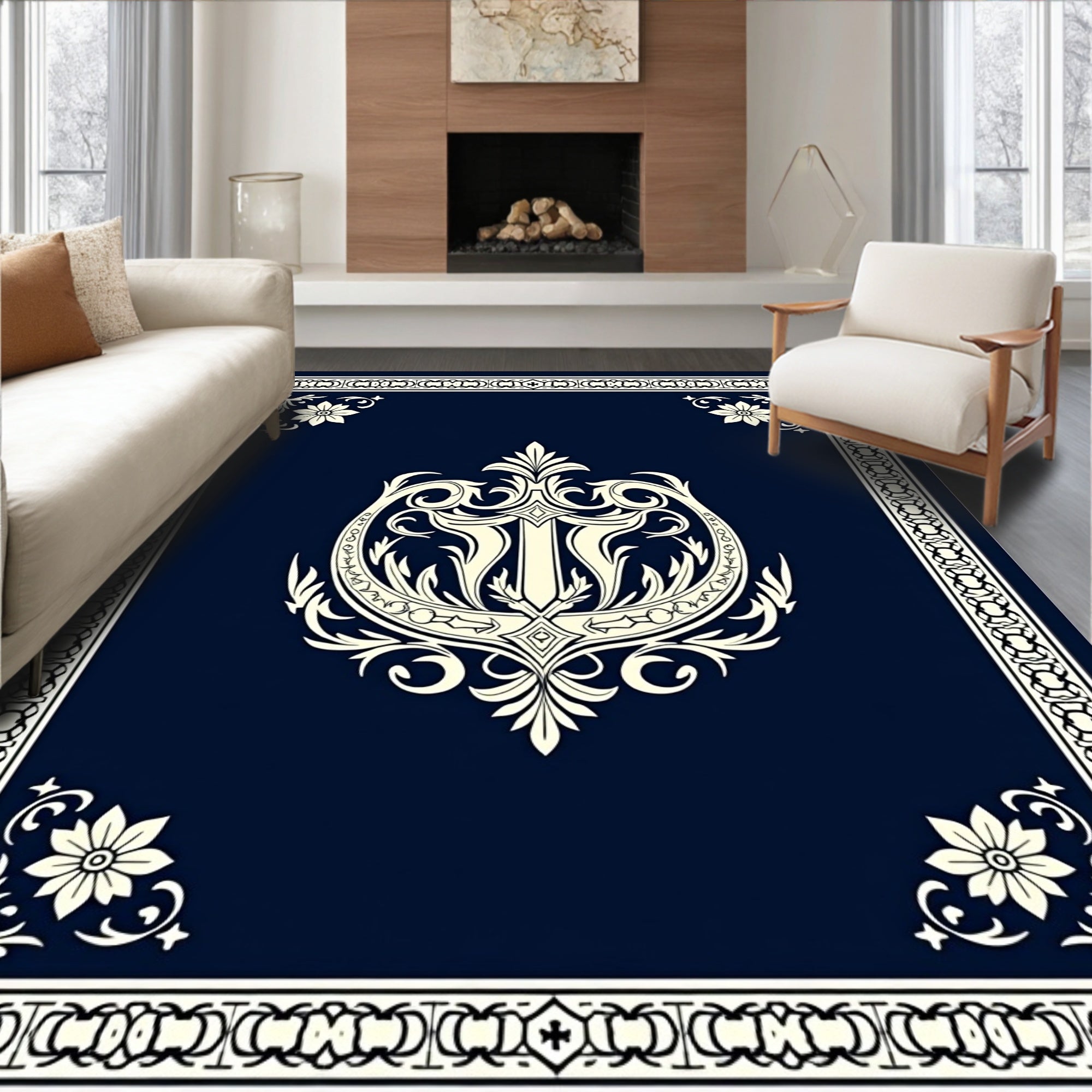 Ornate Floral Crest Pattern Rug