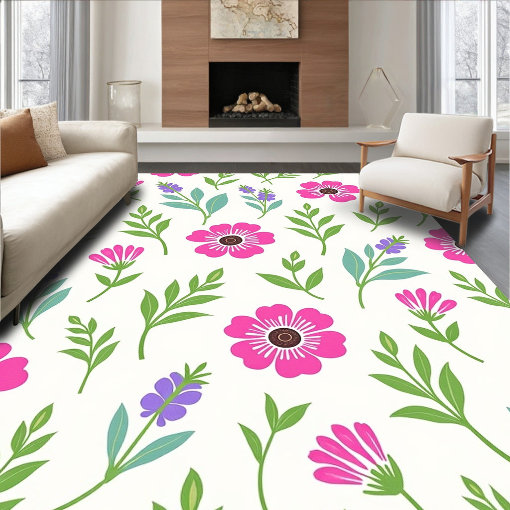 Pink And Purple Floral Motif Rug